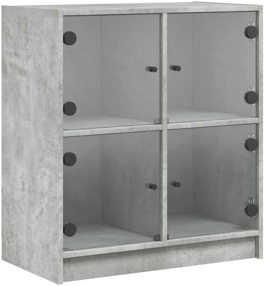 Šoninė spintelė su stiklinėmis durelėmis, betono, 68x37x75,5cm