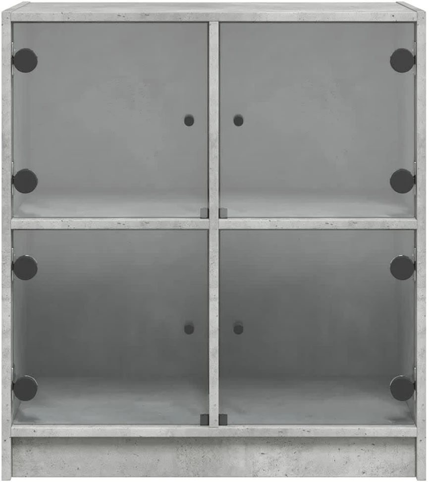 Šoninė spintelė su stiklinėmis durelėmis, betono, 68x37x75,5cm