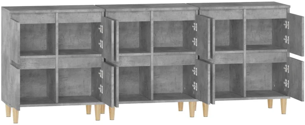 Šoninės spintelės, 3vnt., betono pilkos, 60x35x70cm, mediena