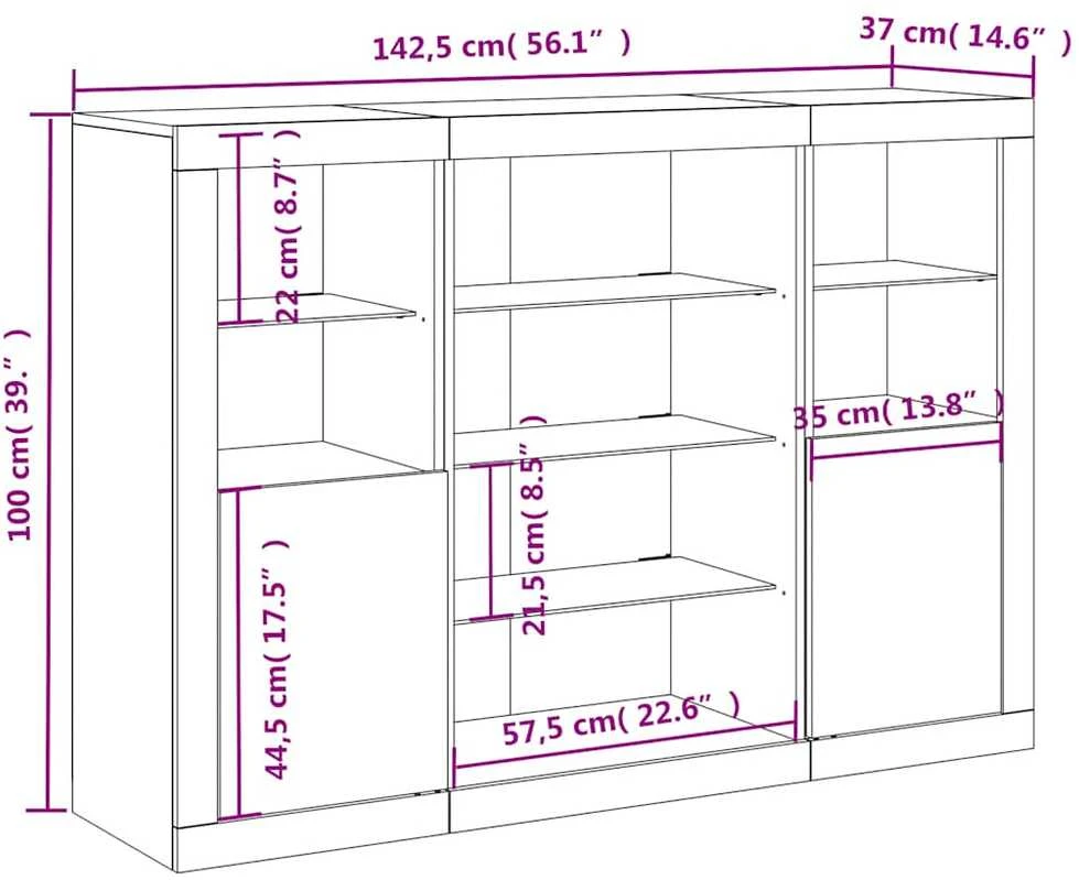 Šoninės spintelės su LED, 3vnt., dūminio ąžuolo, mediena