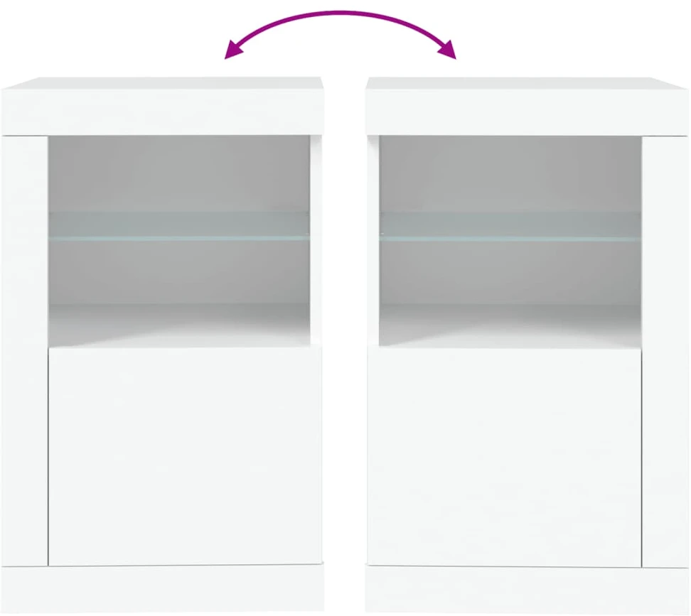 Šoninės spintelės su LED lemputėmis, 2vnt., baltos, mediena