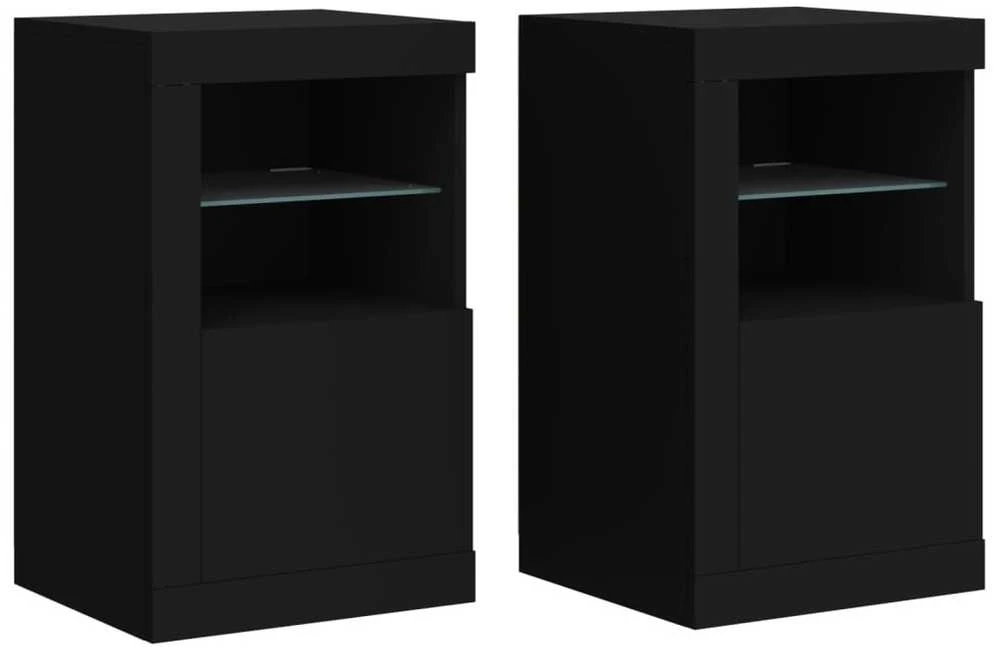Šoninės spintelės su LED lemputėmis, 2vnt., juodos, mediena