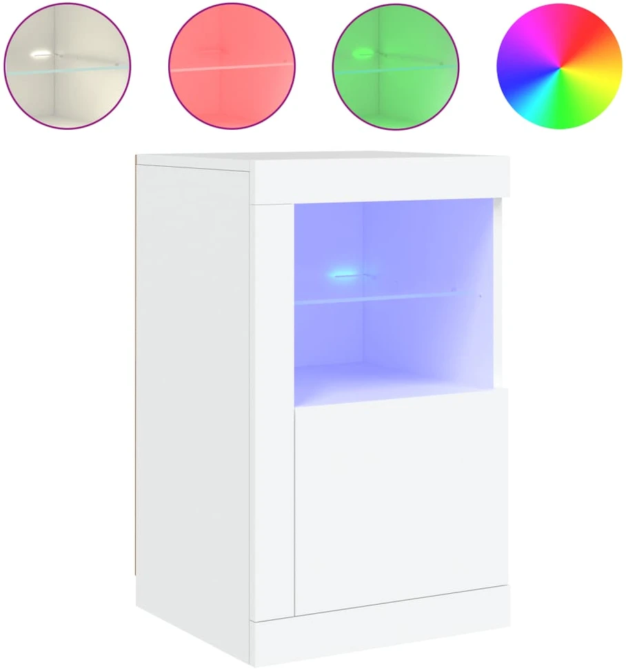Šoninės spintelės su LED lemputėmis, 2vnt., baltos, mediena