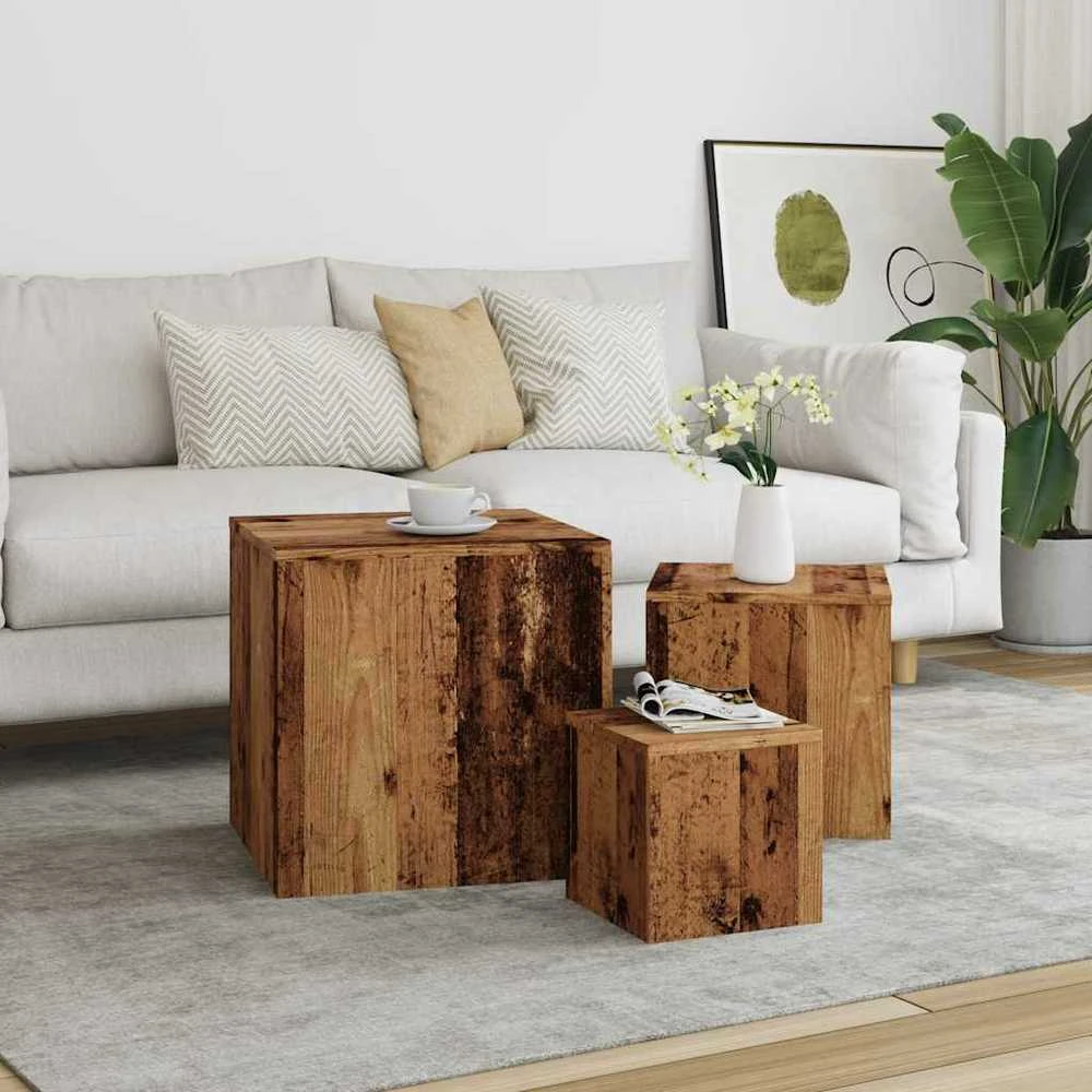 šoniniai staliukai 3 vnt Old Wood Engineered Wood