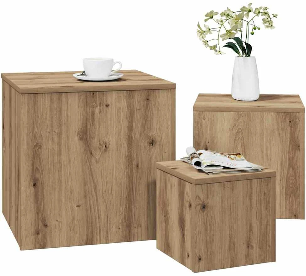 šoniniai staliukai 3 vnt Old Wood Engineered Wood