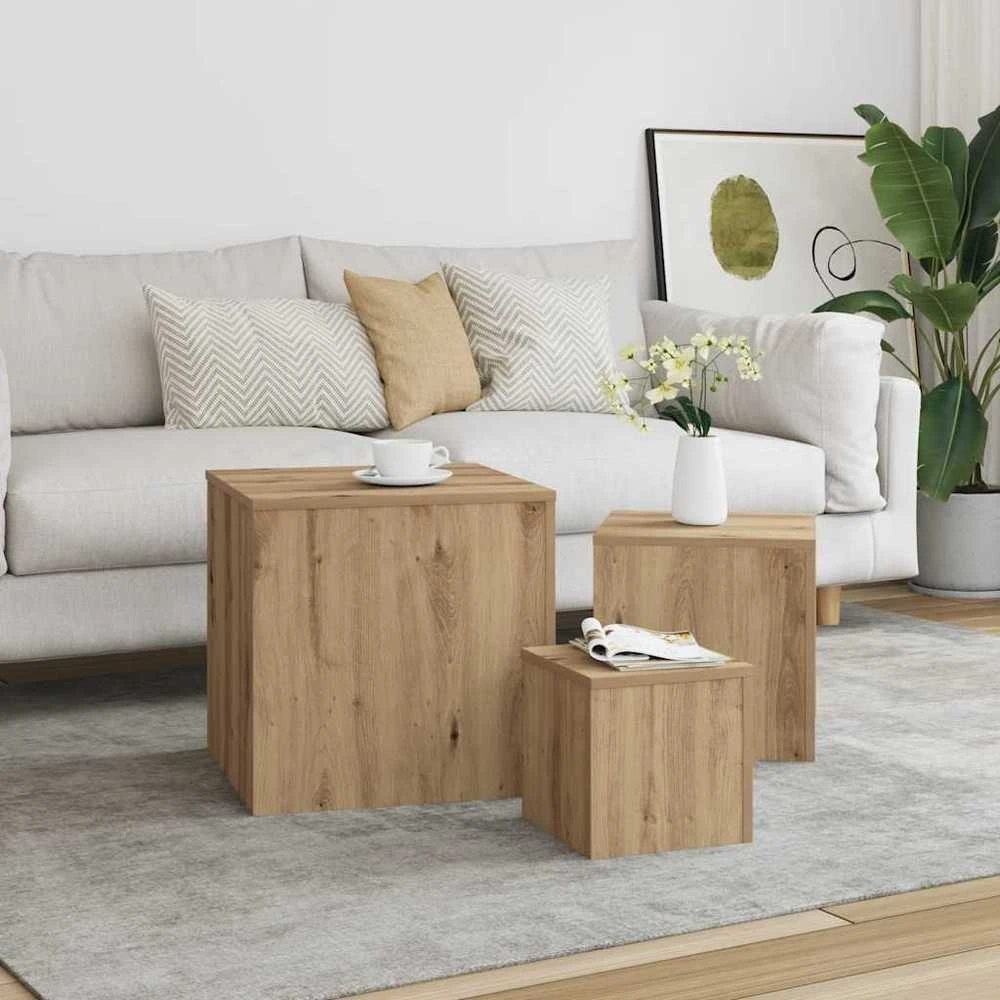 šoniniai staliukai 3 vnt Old Wood Engineered Wood