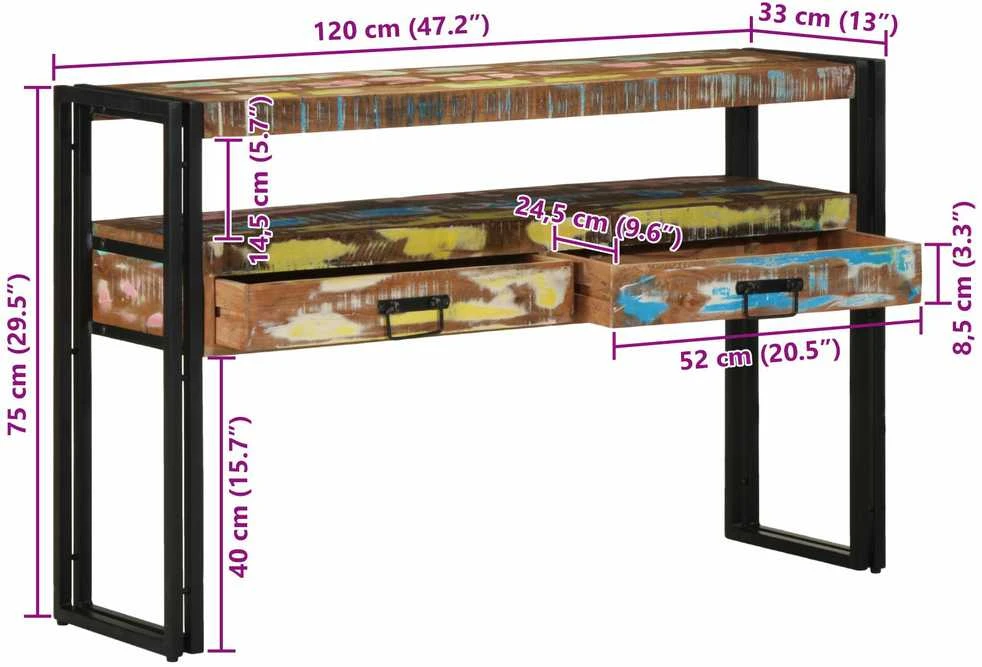 Konsolinis stalas 120 x 33 x 75 cm Kietas atkurtas medis