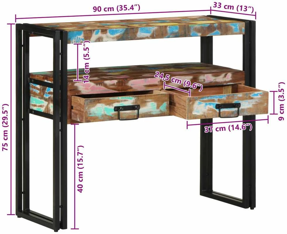 Konsolinis stalas 90 x 33 x 75 cm Kietas atkurtas medis