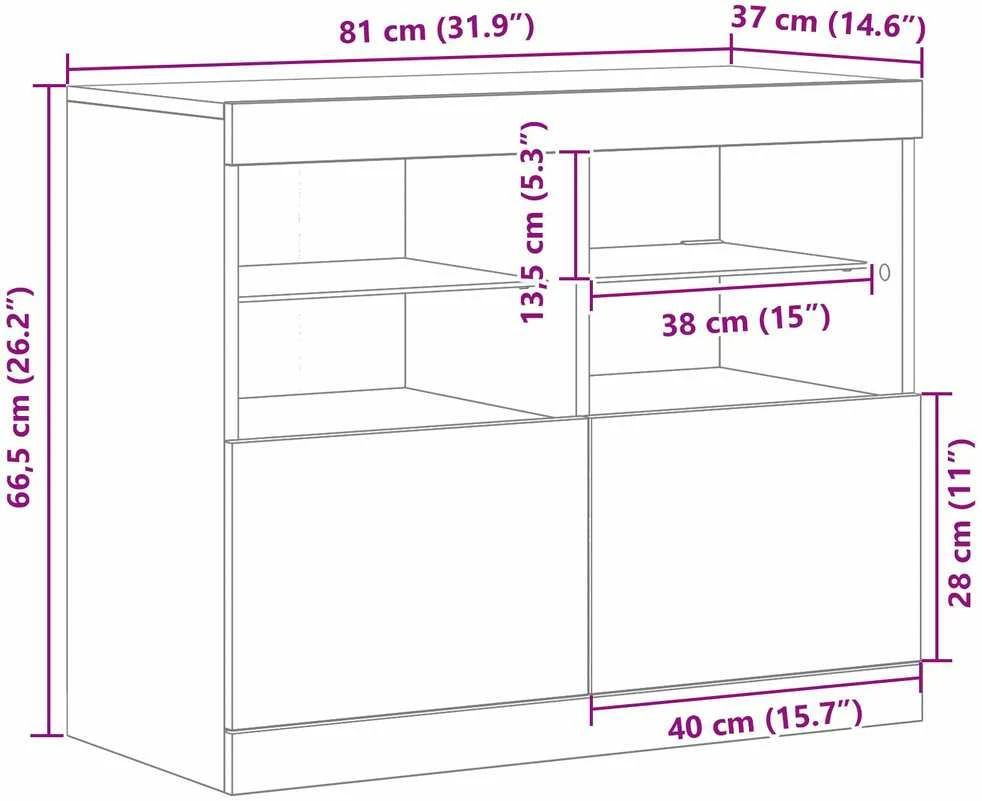 LED Bufetas Juoda 81 x 37 x 66,5 cm Apdirbta mediena