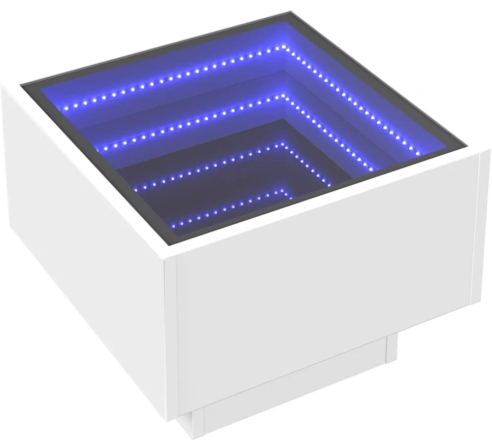 Šoninis staliukas su LED, baltas, 40x40x30cm, apdirbta mediena