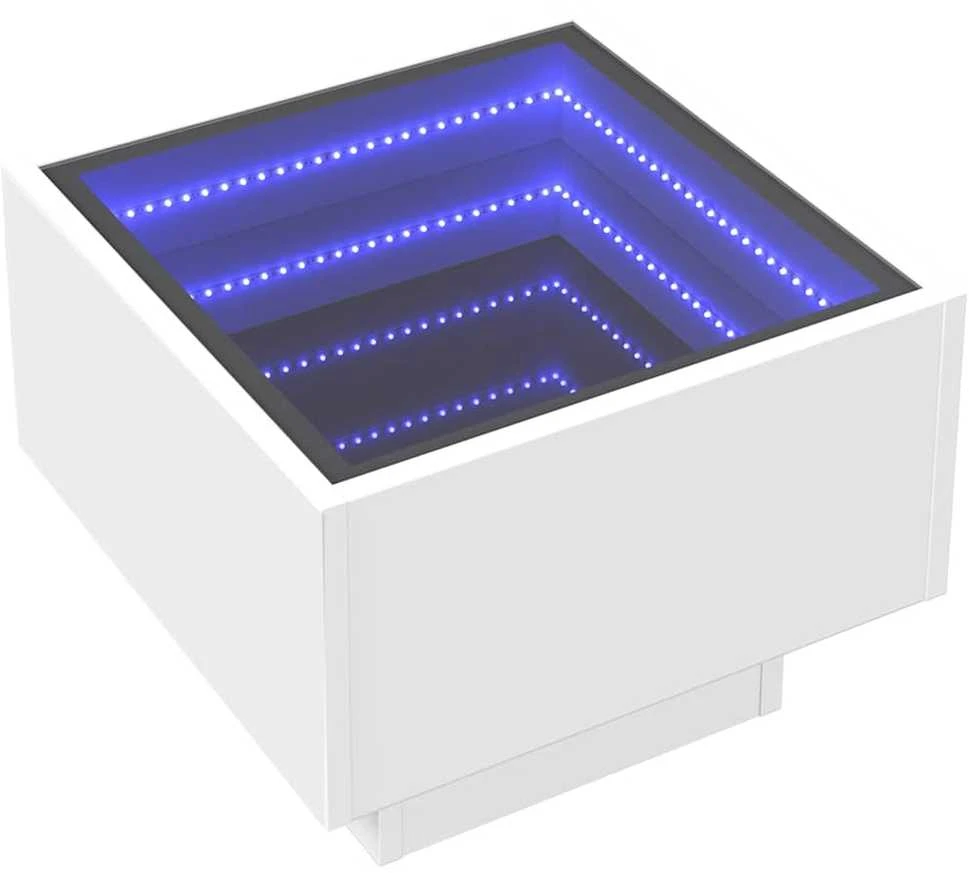 Šoninis staliukas su LED, baltas, 40x40x30cm, apdirbta mediena