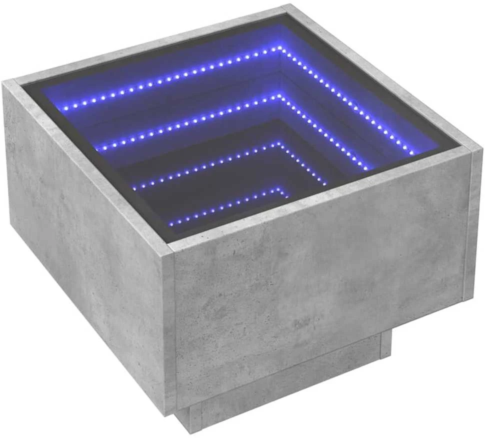 Šoninis staliukas su LED, betono, 40x40x30cm, apdirbta mediena