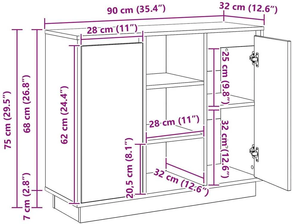 LED Bufetas Juodas ąžuolas 90 x 32 x 75 cm Apdirbta mediena