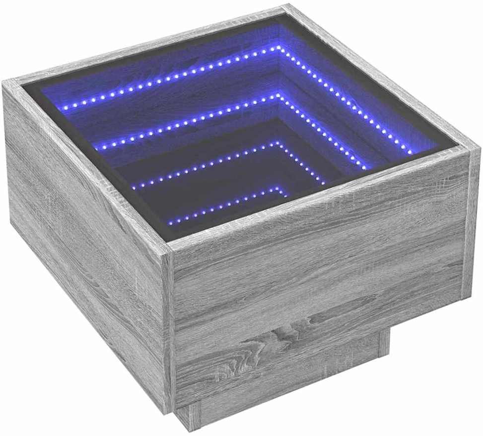 Šoninis staliukas su LED, pilkas ąžuolo, 40x40x30cm, mediena