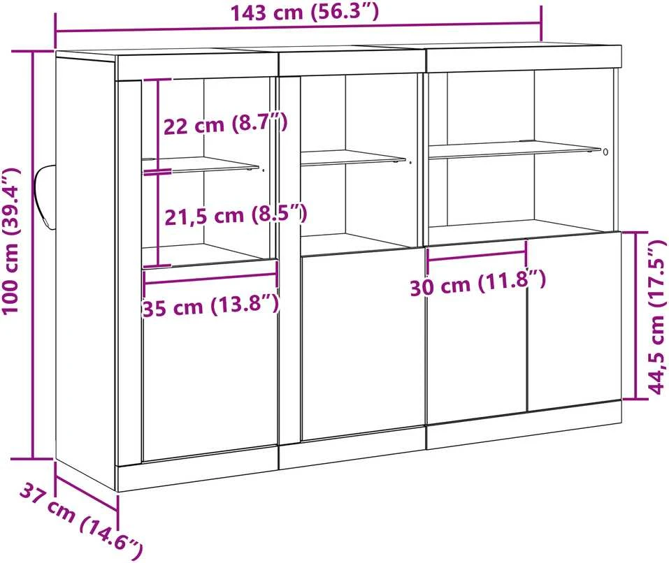 LED Bufetas Senas medis 142,5 x 37 x 100 cm Apdirbta mediena