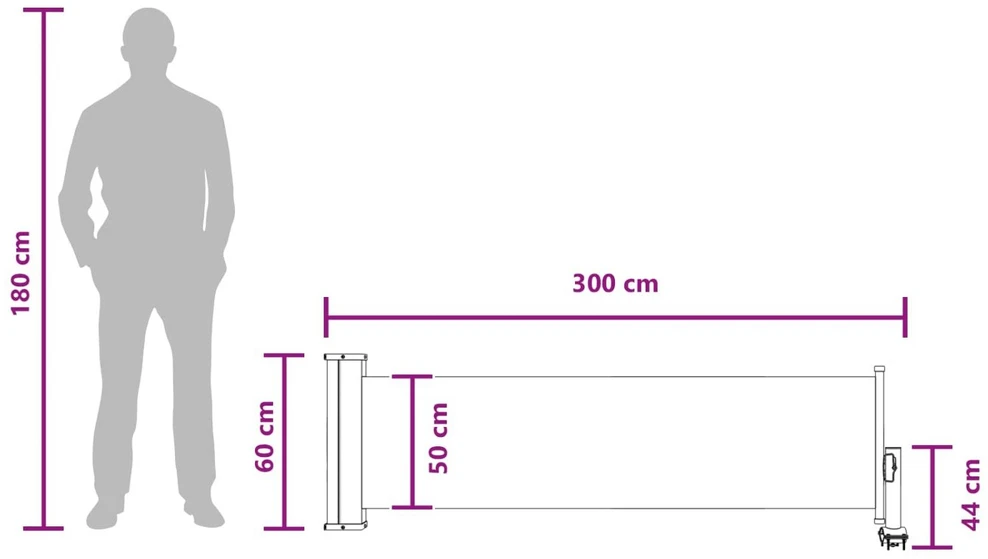 Šoninis tentas 60 x 300 cm 100% poliesteris, geležis, plienas