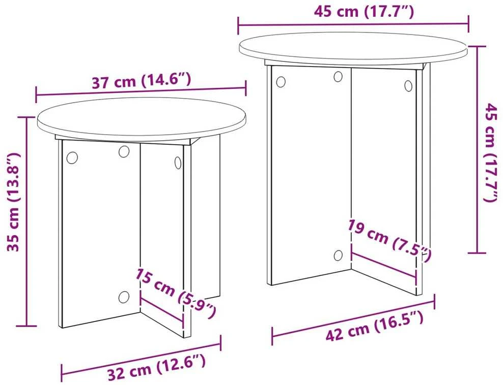 Šoninių staliukų komplektas 2 pcs Rūkytas Ąžuolas