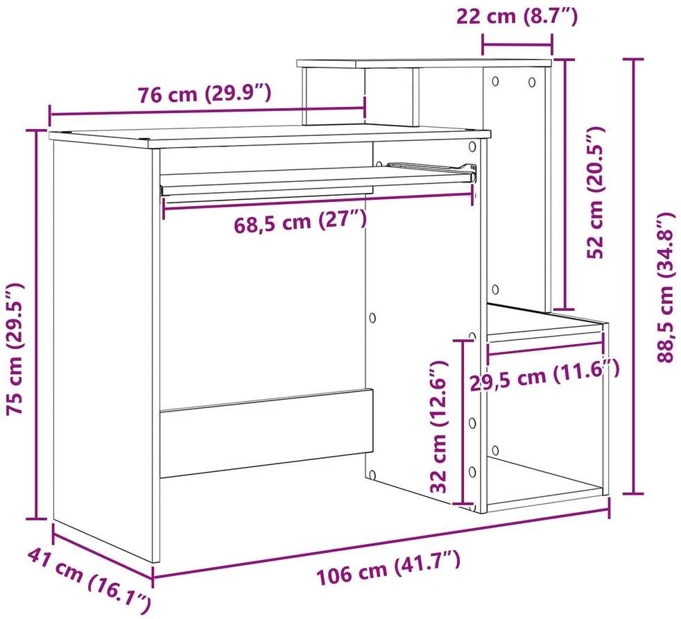Stalas Sonoma ąžuolas 106 x 41 x 88.5 cm Apdirbta mediena