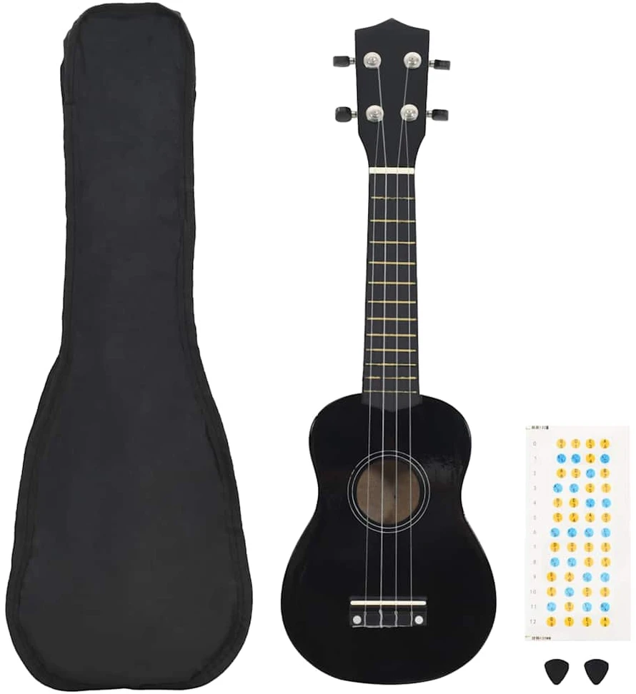 Soprano ukulėlės rinkinys su dėklu vaikams, juoda, 23"