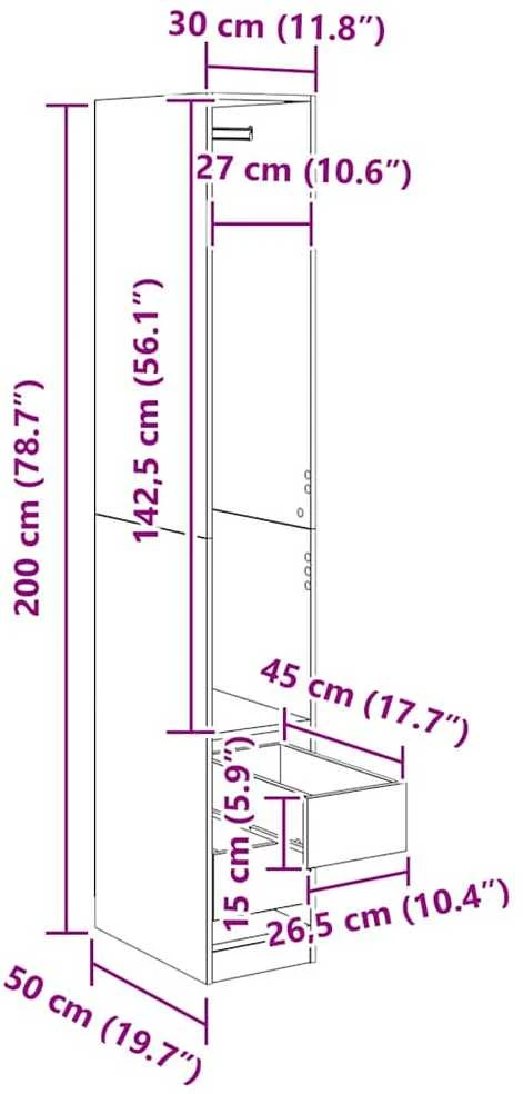 Spinta Juodas ąžuolas 50 x 30 x 200 cm Apdirbta mediena