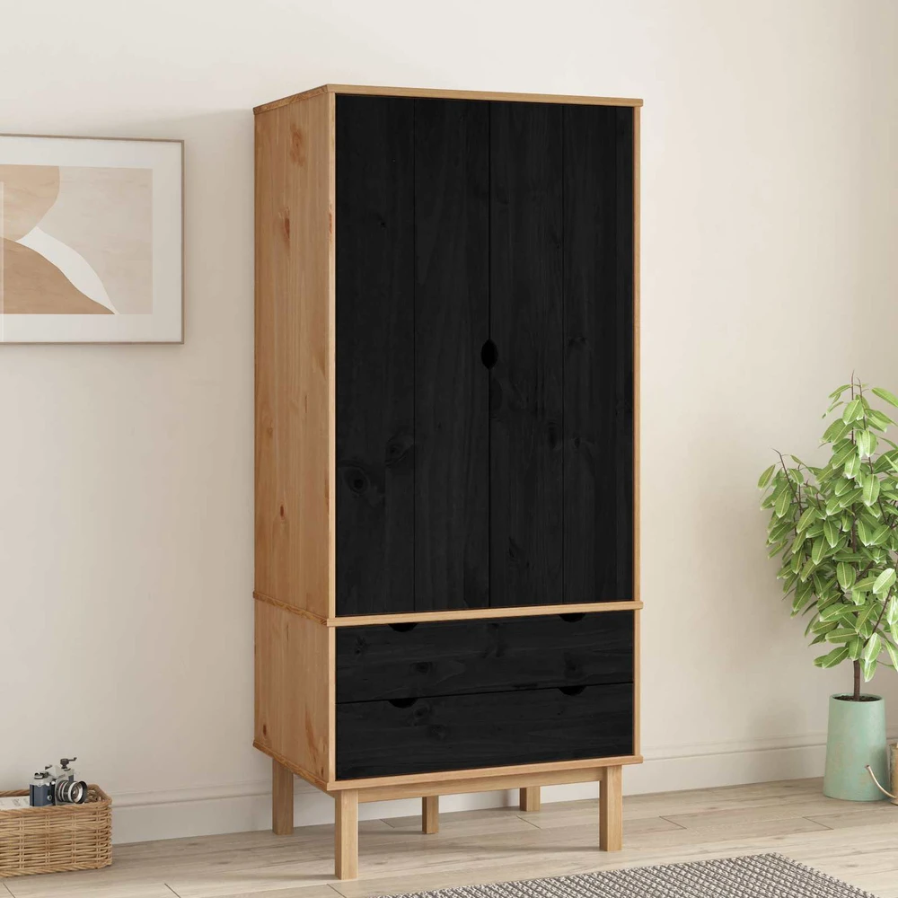 Spinta OTTA Juoda 76,5 x 53 x 172 cm Pušies medienos masyvas
