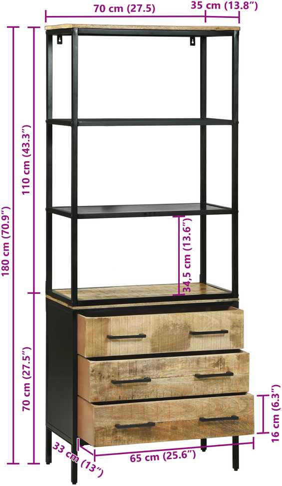 Aukštas spintelė Ruda 70 x 35 x 180 cm Kietas mango medis