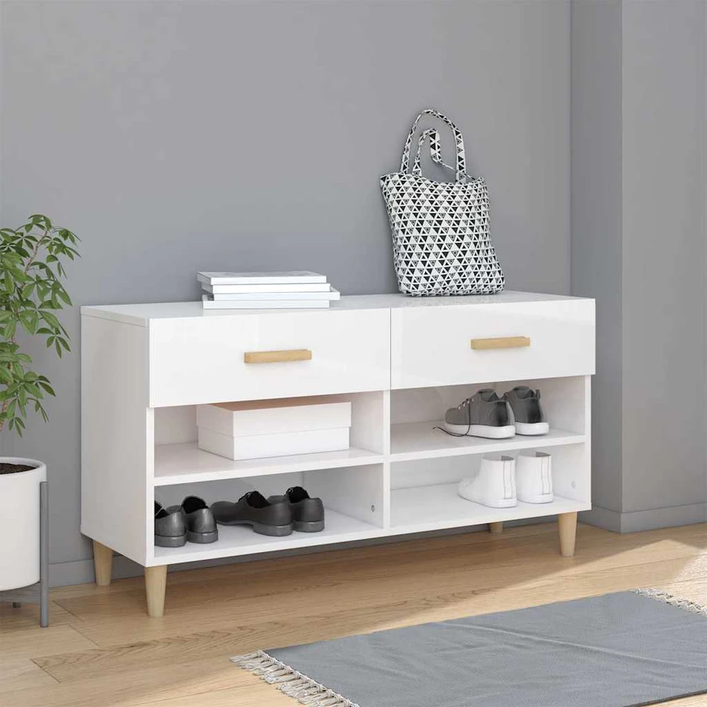 Spintelė batams, balta, 102x35x55cm, apdirbta mediena, blizgi