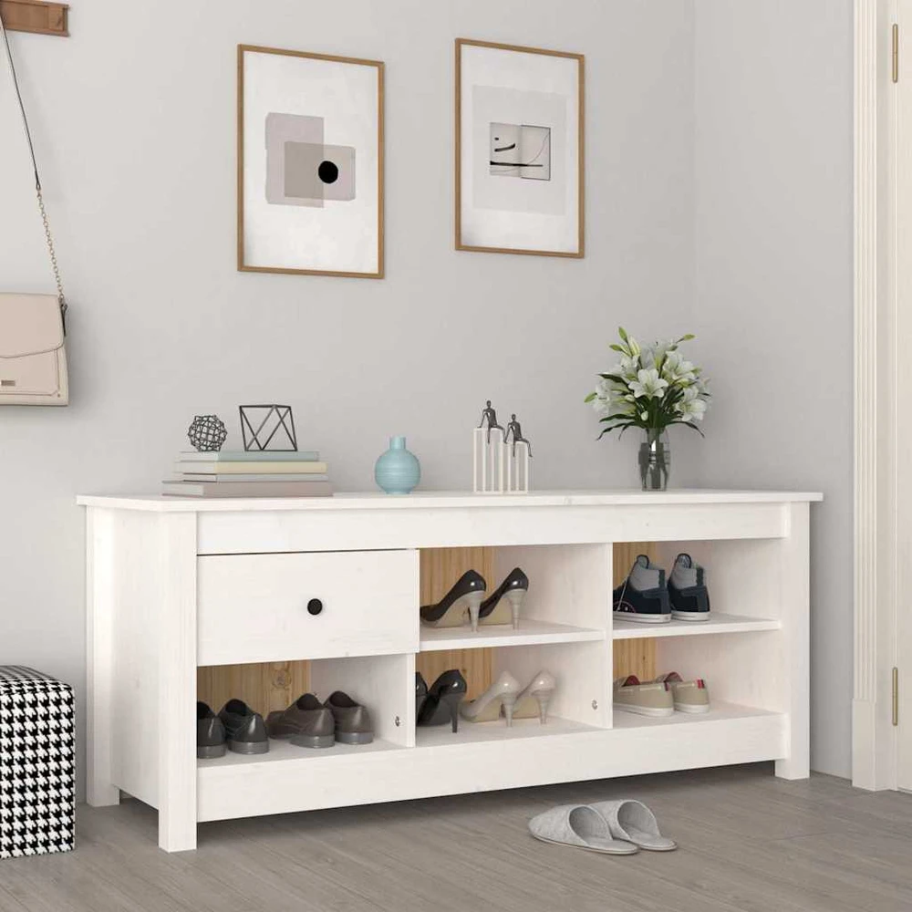 Spintelė batams, balta, 110x38x45,5cm, pušies medienos masyvas