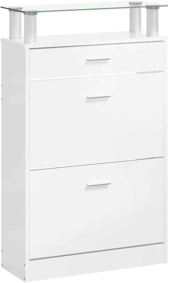 Spintelė batams, balta, 63x24x104cm, apdirbta mediena, blizgi