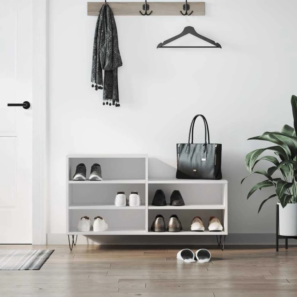 Spintelė batams, baltos spalvos, 102x36x60cm, apdirbta mediena