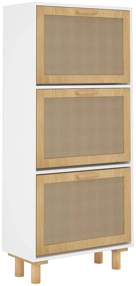 Spintelė batams, baltos spalvos, 52x25x115cm, mediena/ratanas