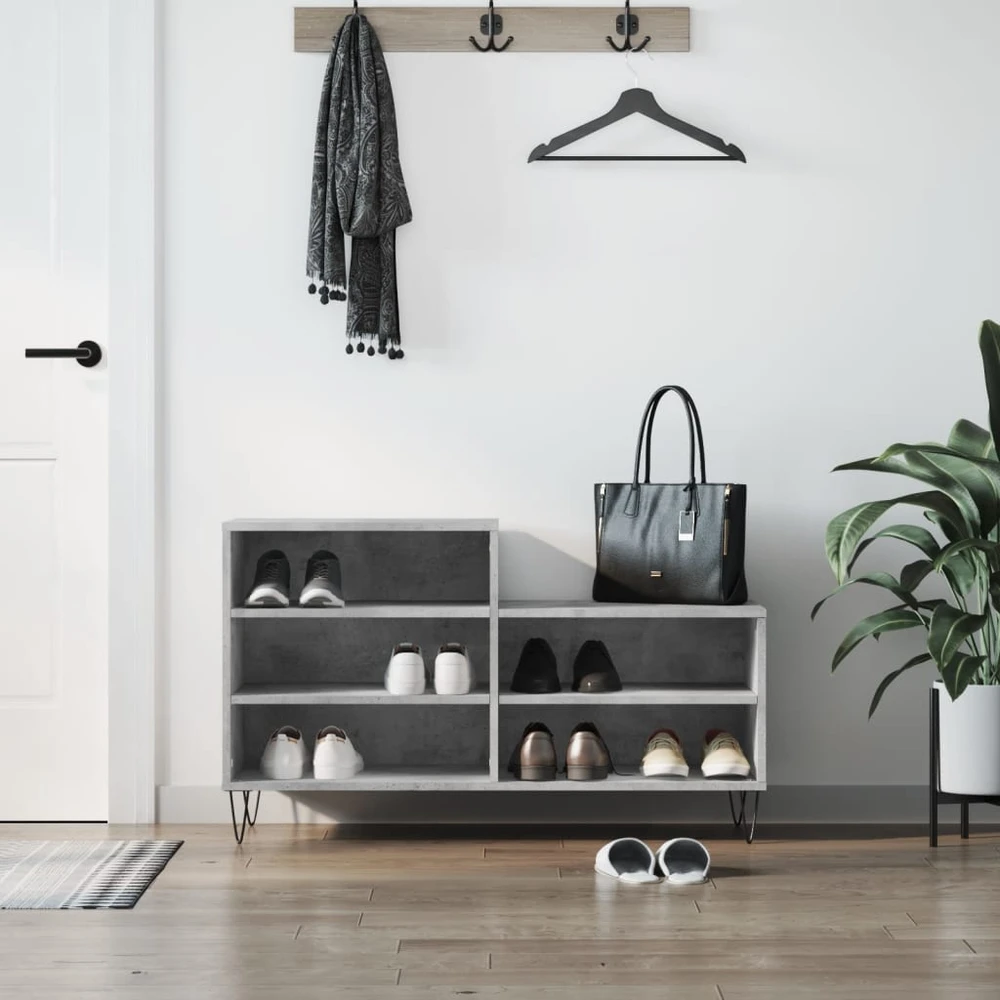 Spintelė batams, betono pilka, 102x36x60cm, apdirbta mediena