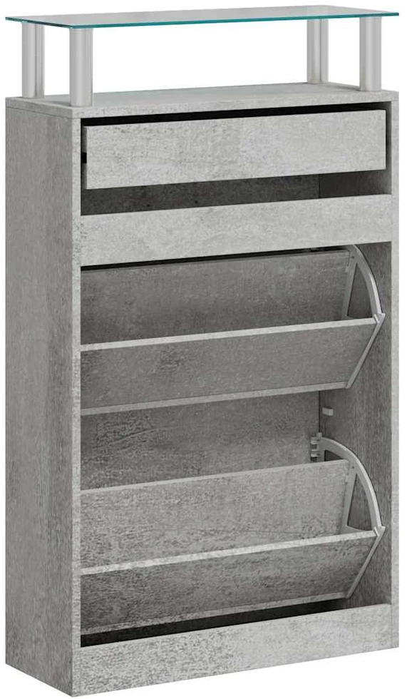 Spintelė batams, betono pilka, 63x24x104cm, apdirbta mediena