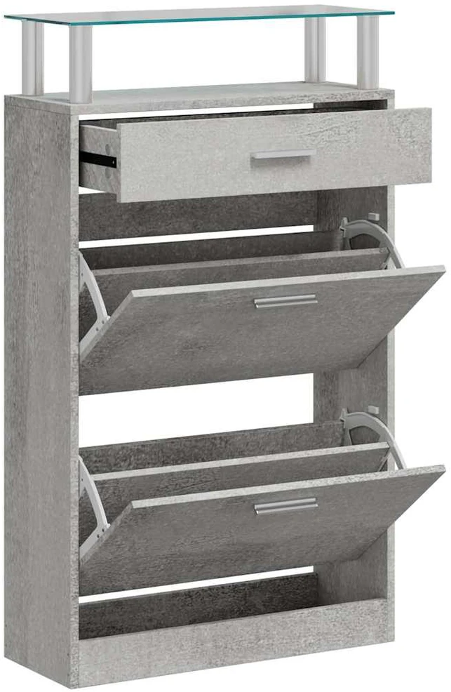 Spintelė batams, betono pilka, 63x24x104cm, apdirbta mediena
