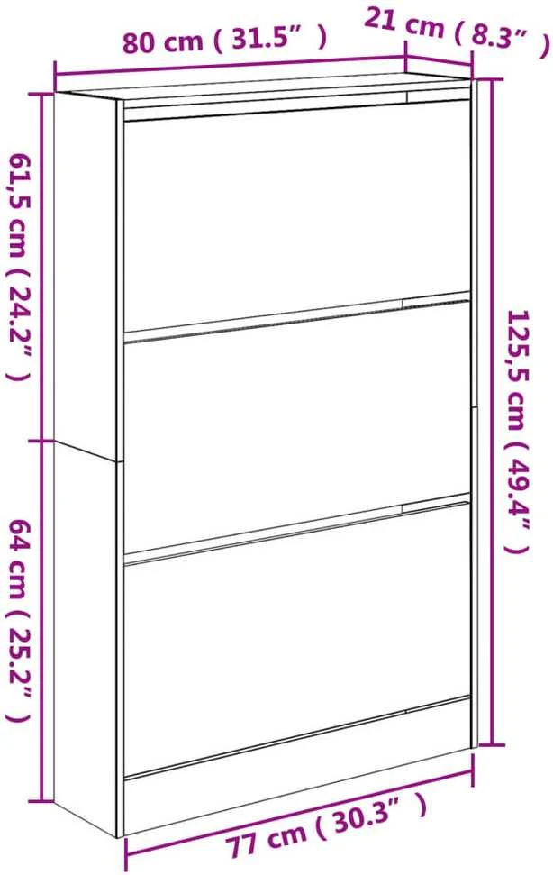 Spintelė batams, juodos sp., 80x21x125,5cm, apdirbta mediena