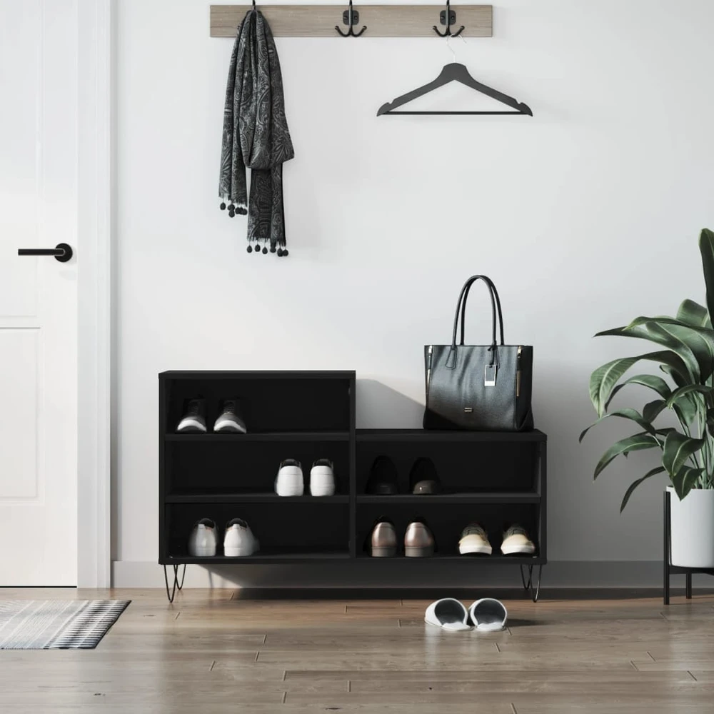 Spintelė batams, juodos spalvos, 102x36x60cm, apdirbta mediena