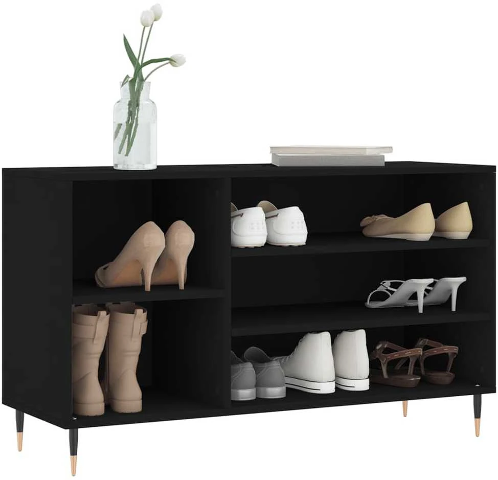 Spintelė batams, juodos spalvos, 102x36x60cm, apdirbta mediena