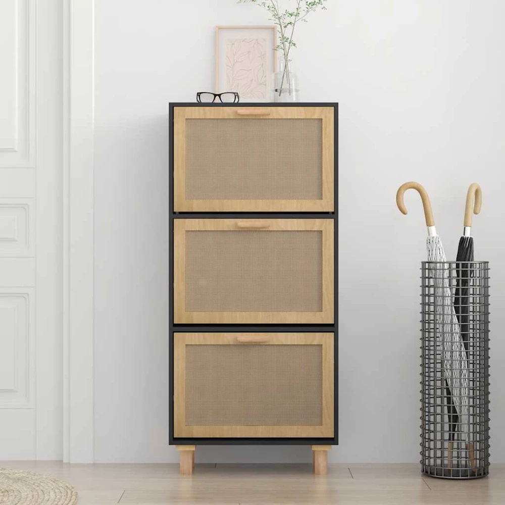 Spintelė batams, juodos spalvos, 52x25x115cm, mediena/ratanas