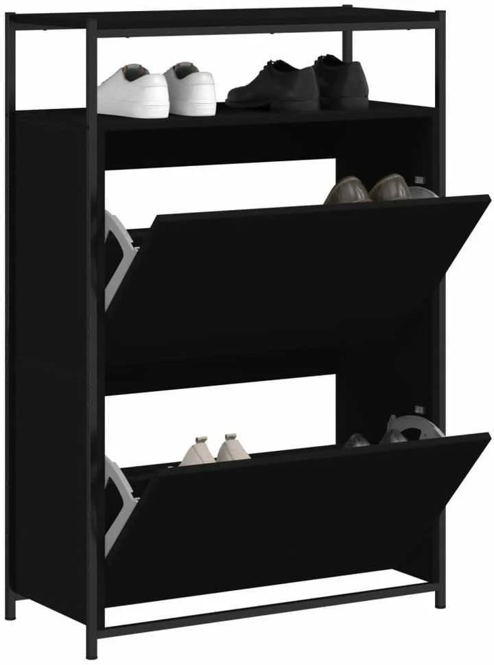 Spintelė batams, juodos spalvos, 75x34x112cm, apdirbta mediena