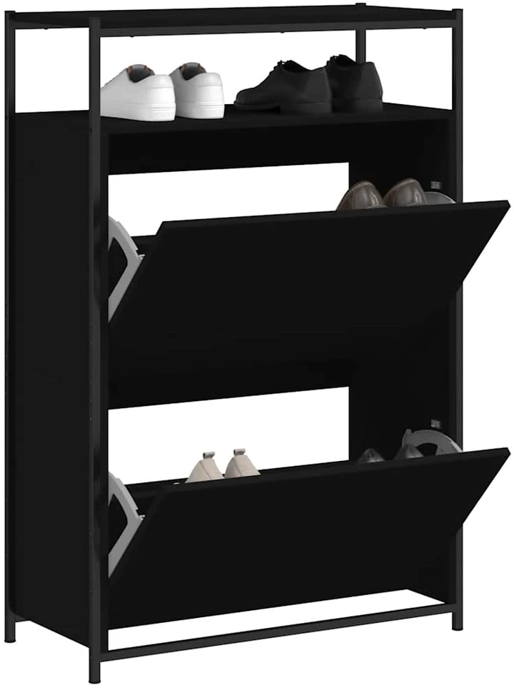 Spintelė batams, juodos spalvos, 75x34x112cm, apdirbta mediena