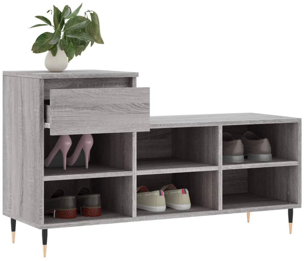 Spintelė batams, pilka ąžuolo, 102x36x60cm, apdirbta mediena