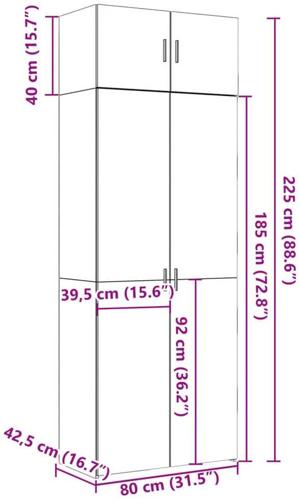 Spintelė daiktams, balta, 80x42,5x225cm, apdirbta mediena