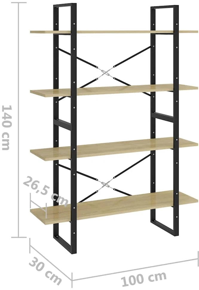 Spintelė knygoms, 4 aukštų, ąžuolo, 100x30x140cm, mediena