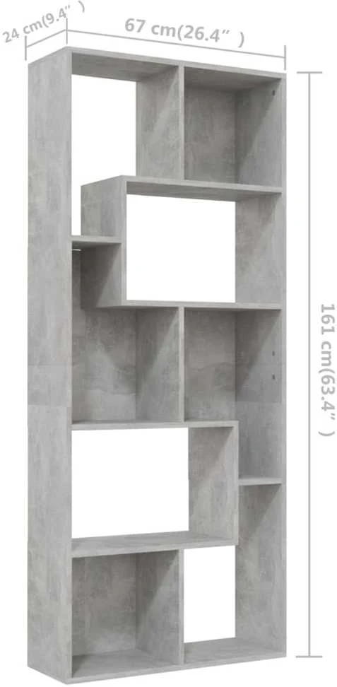 Spintelė knygoms, betono pilka, 67x24x161cm, apdirbta mediena