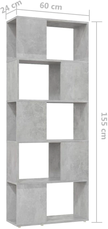 Spintelė knygoms/kambario pertvara, betono pilka, 60x24x155cm