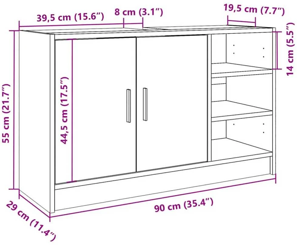 Spintelė praustuvui, juoda, 90x29x55cm, apdirbta mediena