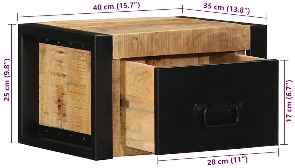 Spintelė prie lovos 40x35x25 cm Tvirtas neapdorotas medis Mango
