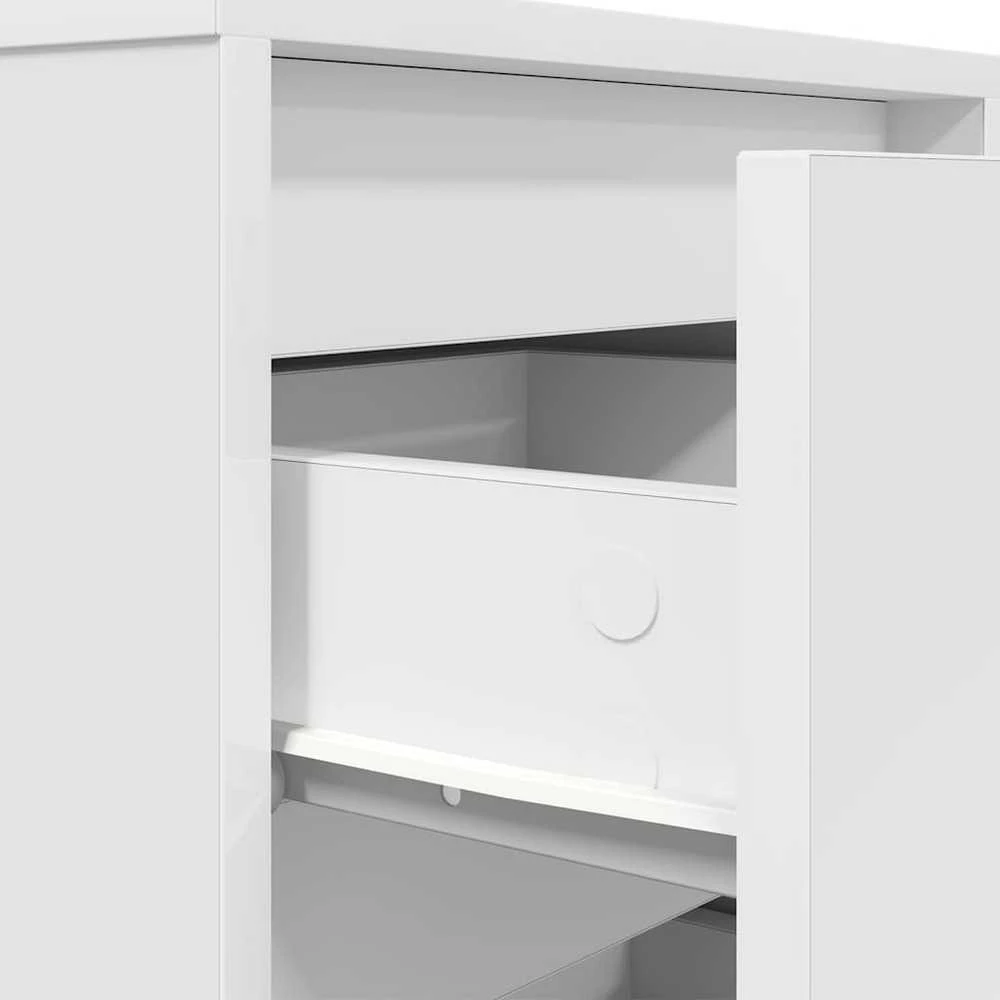 Spintelė prie lovos su LED lemputėmis Balta 38x34x65 cm
