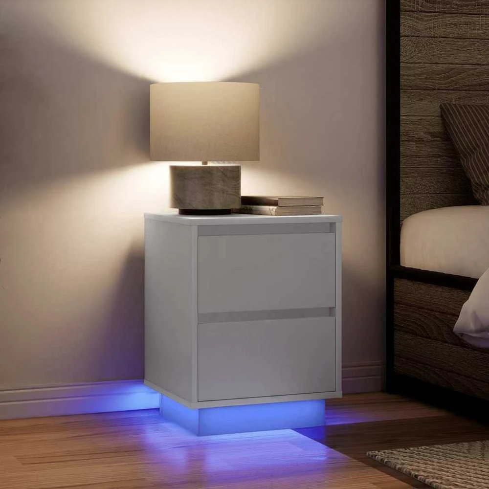 Spintelė prie lovos su LED lemputėmis Balta 38x34x50 cm