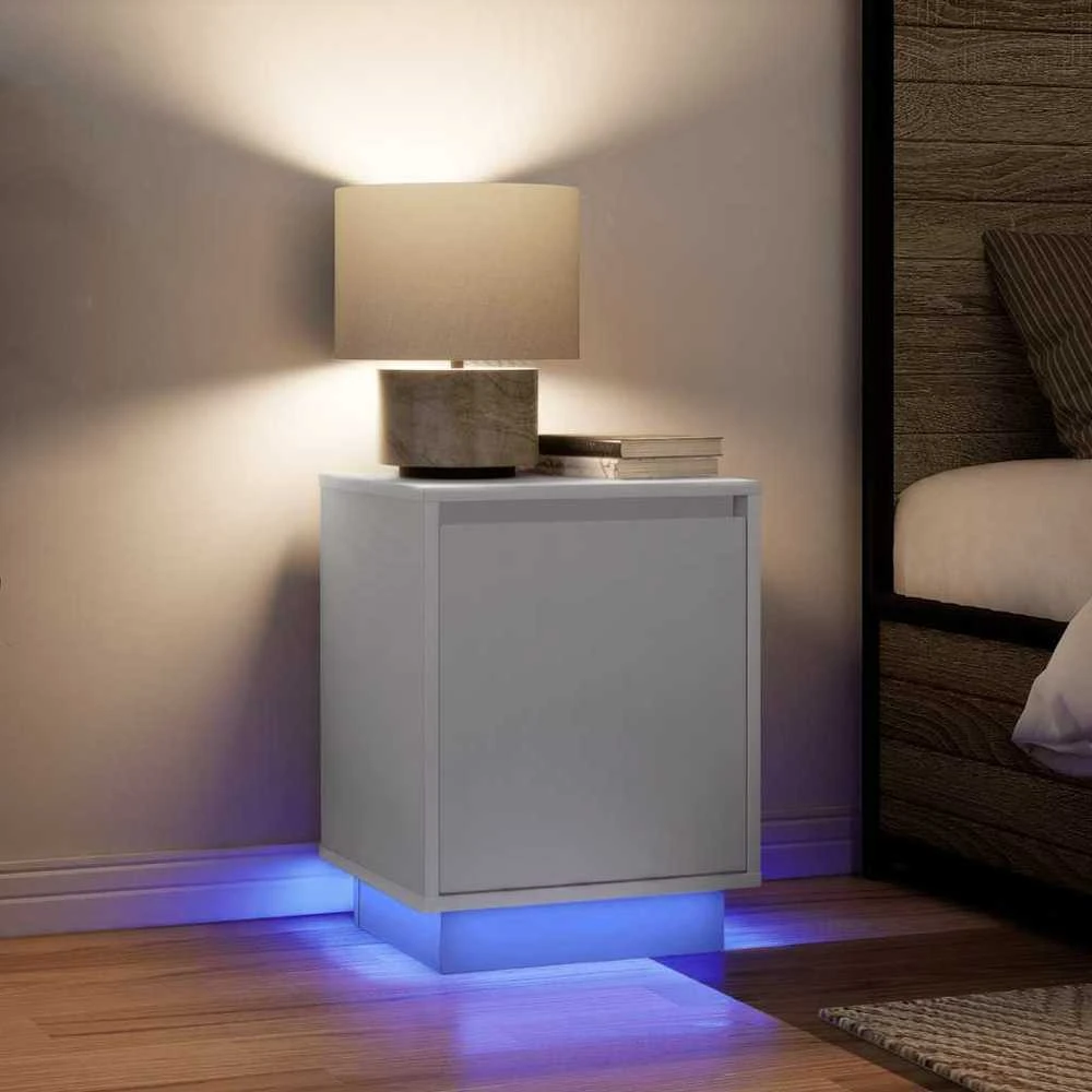 Spintelė prie lovos su LED lemputėmis Balta 38x34x50 cm